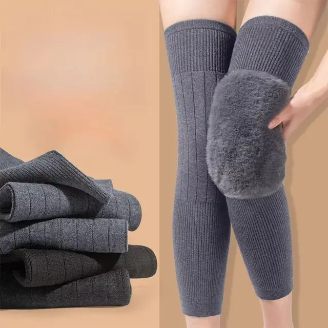 Cold-proof Warm Knee Pads Windproof Elastic Thick Knee Protector with Straps Wraps Leg Thermal Leg Warmers Old Cold Legs 3