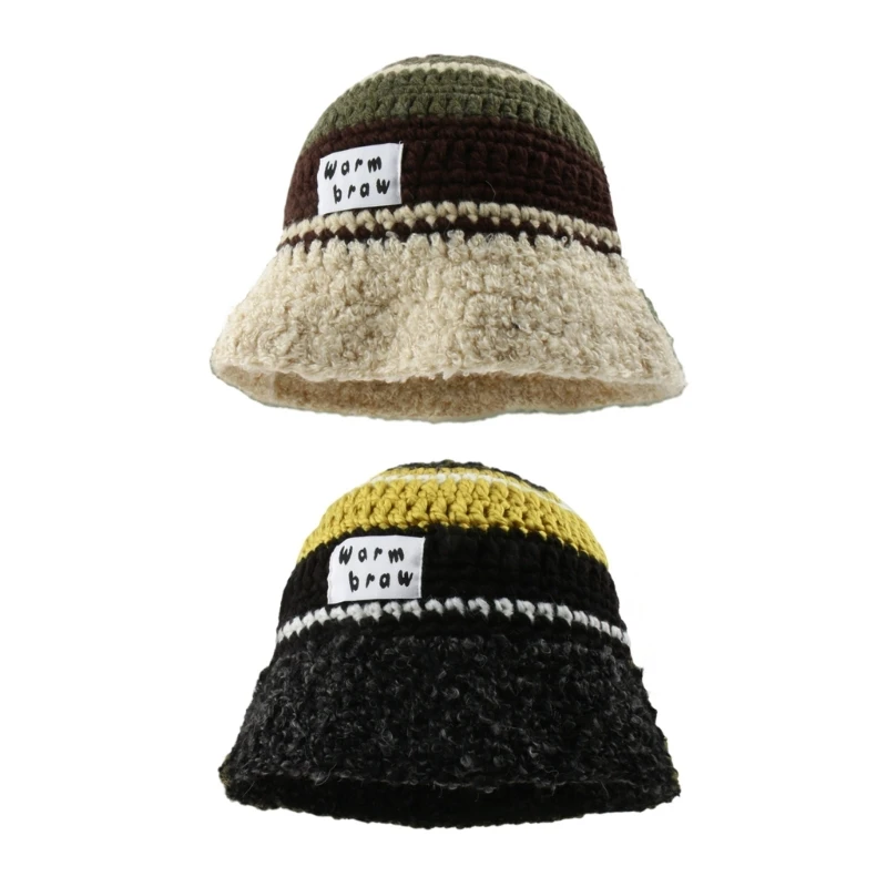 

Winter Fisherman Hat for Woman Weaving Bucket Hat Crochet Color Matching Cap