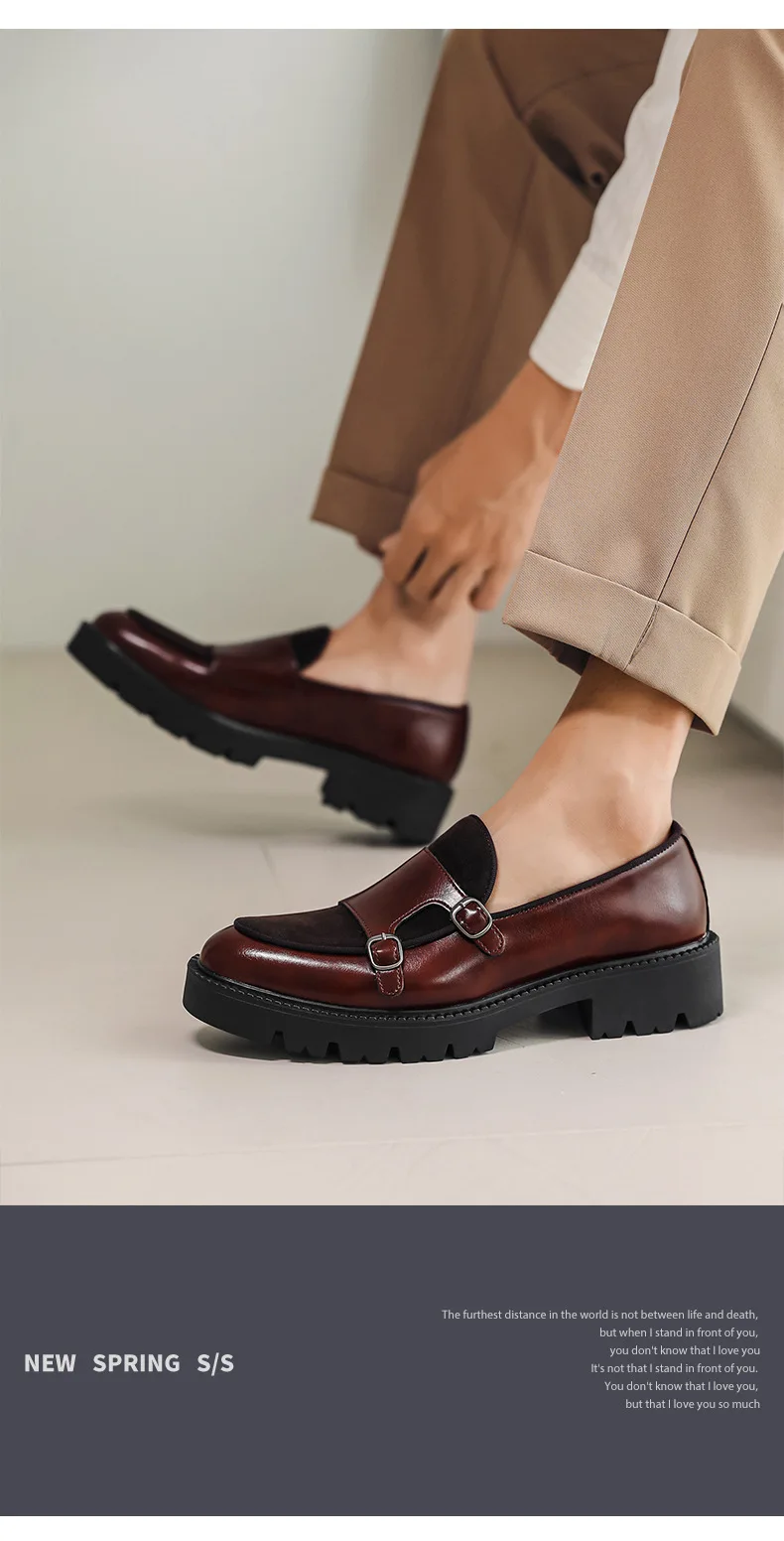 Loafers Men Leather Shoes Thick-soled British Style Black Formal Business Shoes Fashion Luxury Slip-On Casual Shoes Big Size 46