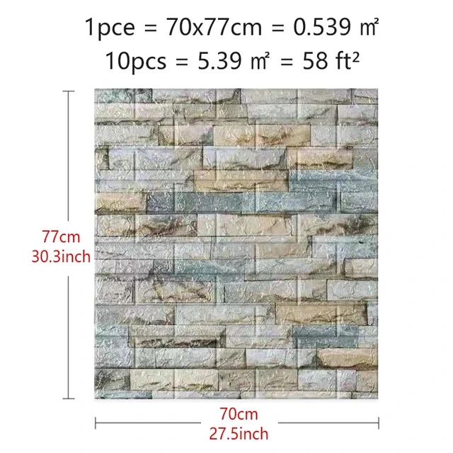 70x77cm 3D imperméable à l'eau carreaux de mur de briques