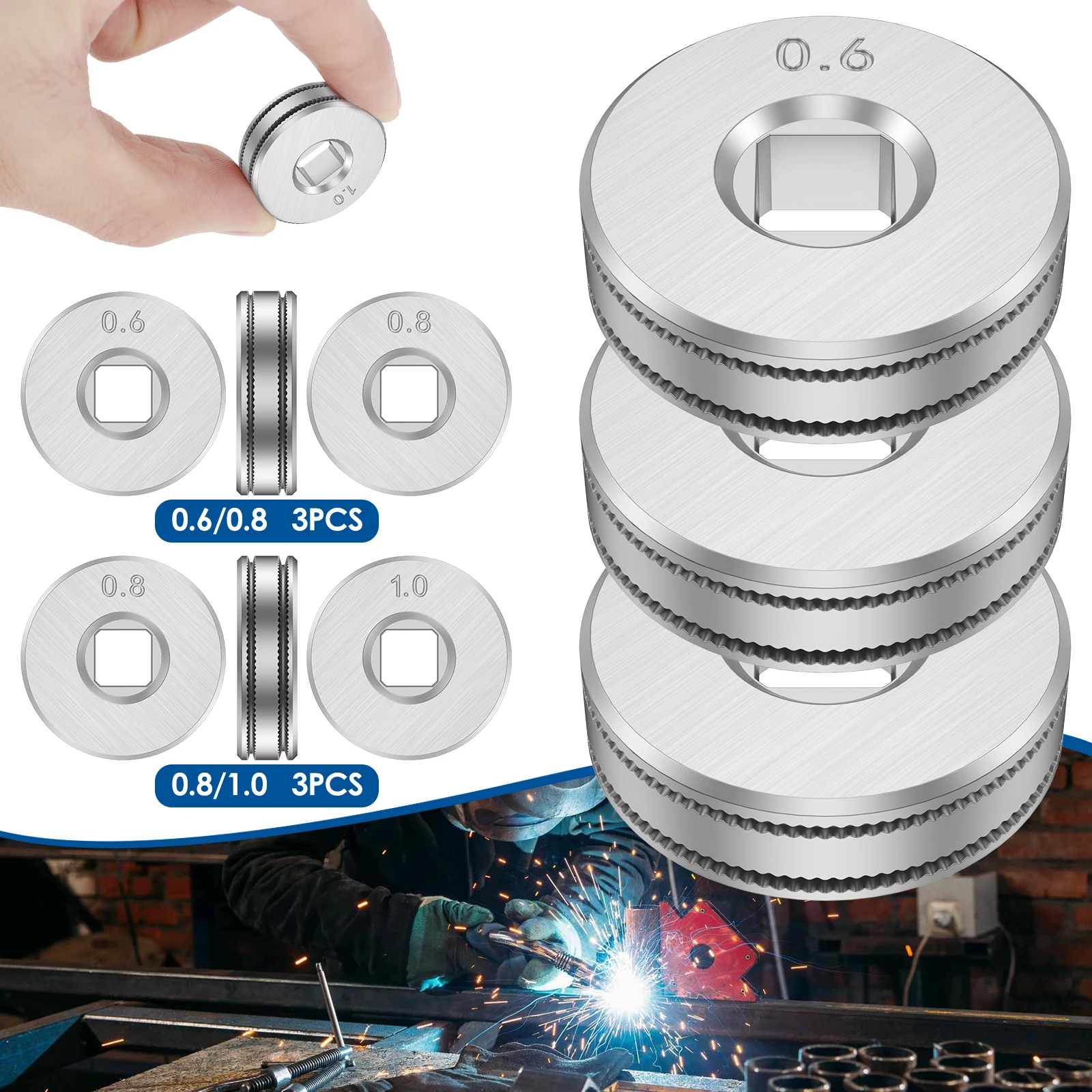 

3Pcs Wire Feed Drive Roller 0.6/0.8 0.8/1.0 Wire Roll Wheel Knurled Groove Welding Line Feeding Roll Welders for MIG Welders