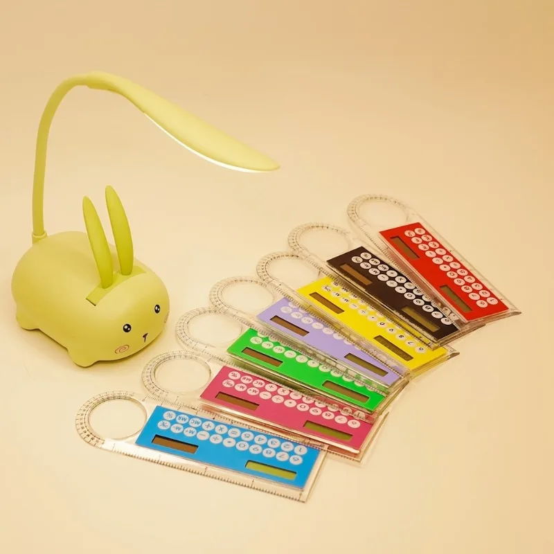 Mini Ultra-Thin Ruler with Solar Calculator Magnifying Glass Multifunctional Calculator 10cm School Office Supplies