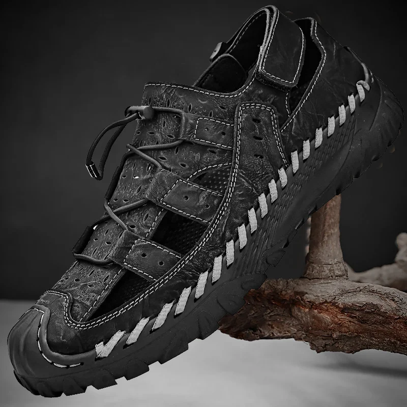 Sandali da escursionismo da uomo Sport all'aria aperta Estate Pelle Casual Trekking Walking Escursionismo Scarpe a punta chiusa_voghion.com