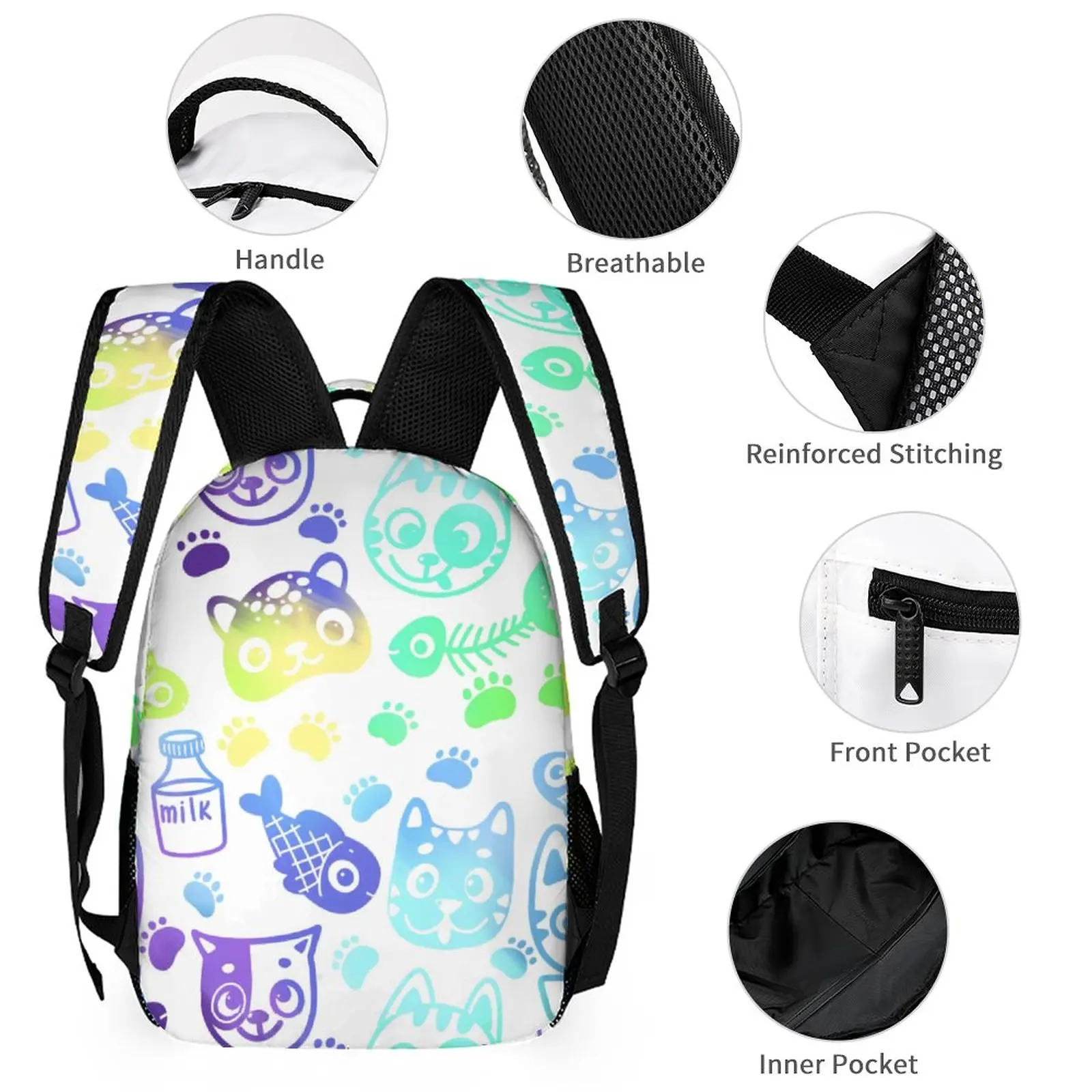 Artistic New Three-piece Suit Children's Backpack Kids Book bags Boys Girls Animal Bag Large Lunch Bag with Pencil Case