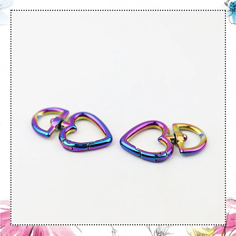 20pcs  Heart Shape Rainbow Colored Bags Strap Swivel Trigger Snap Hook for Handbag Keyring Collar Clips DIY Leather Accessories