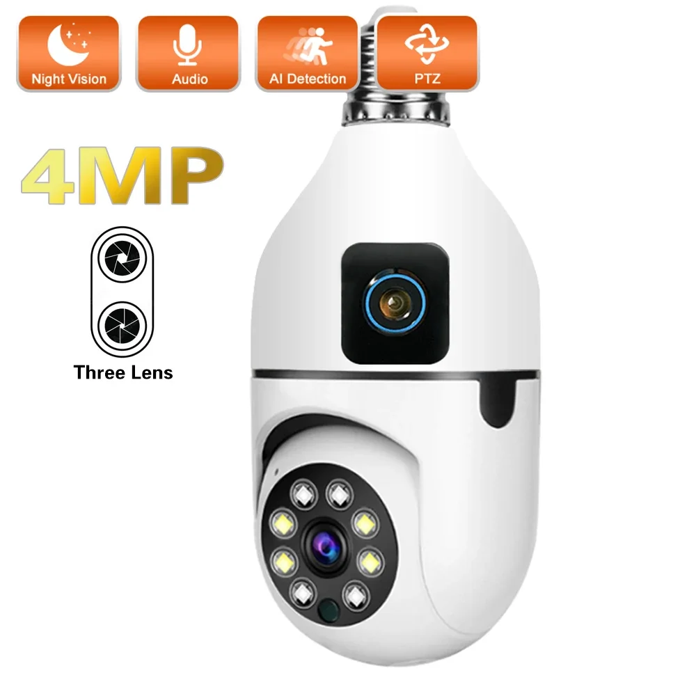 4MP WIFI Bulb Camera Wireless Baby Monitor Dual Lens Color Night Vision Two-Way Audio Indoor CCVT Video Surveillance IP Cameras 600tvl super mini color security camera 6 led infrared 3 6mm lens video audio surveillance monitor cameras