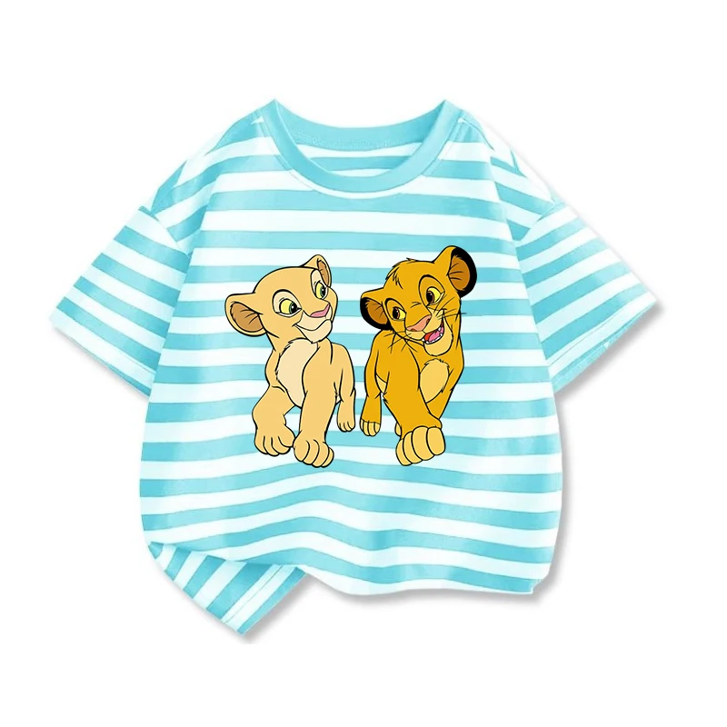 Potdemiel Cute The Lion King Kids T-shirts Summer Striped Short Sleeve Boys Girls Tee Shirt Child Cartoon Simba Tops Clothes 3