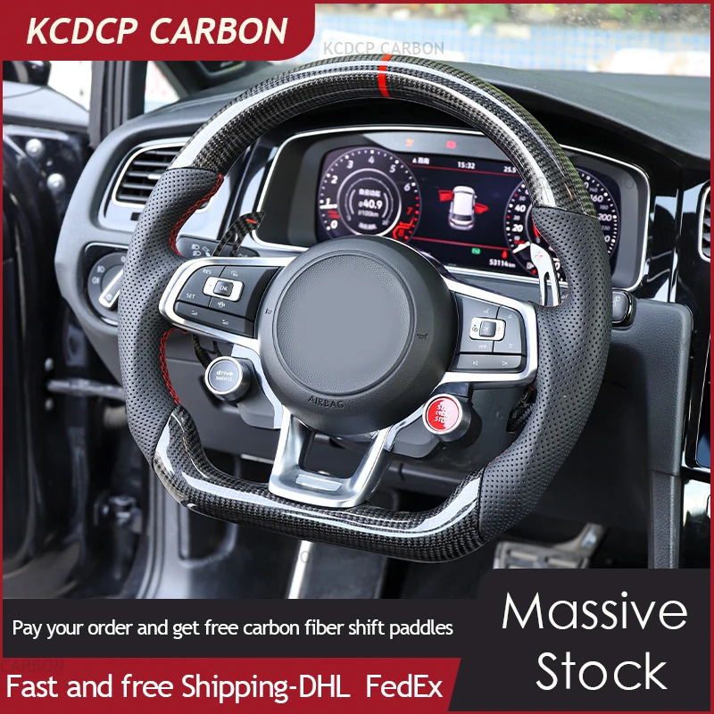 

For Volkswagen Golf 7.5 GT-I MK7 V-W Pol-o GT-S GT-D GT-E Scirocc-o R Passa-t CC R-Line LED Carbon Fiber Steering Wheel