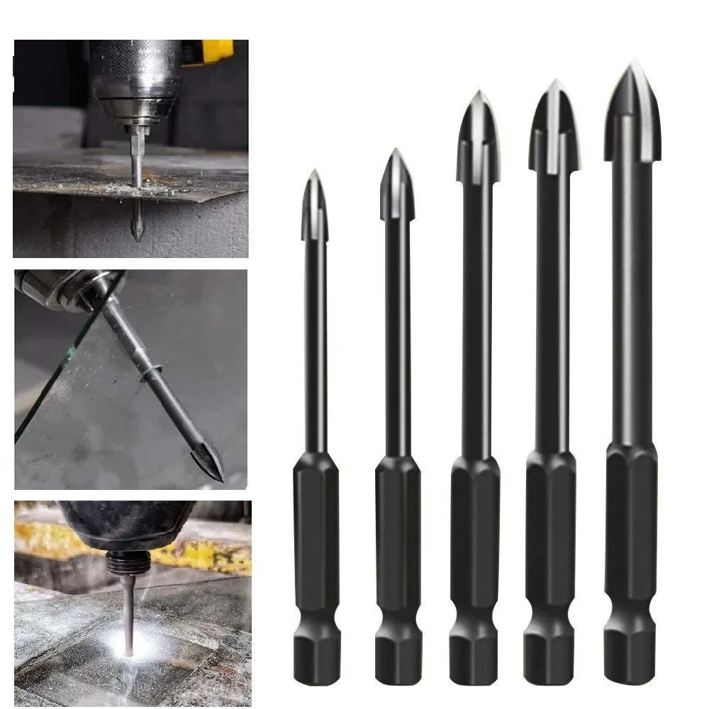 

5pcs Cross Hex Tile Drill Bits Glass Ceramic Concrete Hole Opener Triangle Drill Bit Multifunctional Power Tools