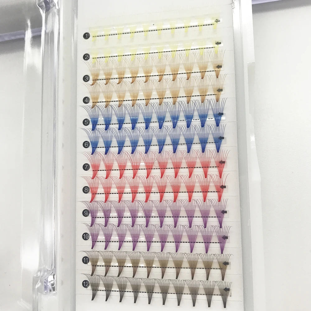 Colorful False Eyelashes 10D Brown Blue Red Yellow Pink Gold Mix Colored Lashes Russian Premade Volume Fans Make-up For Women