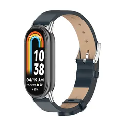 Luxurious Leather Strap for Mi Band - Elegant Wristband Bracelet (Blue Silver)