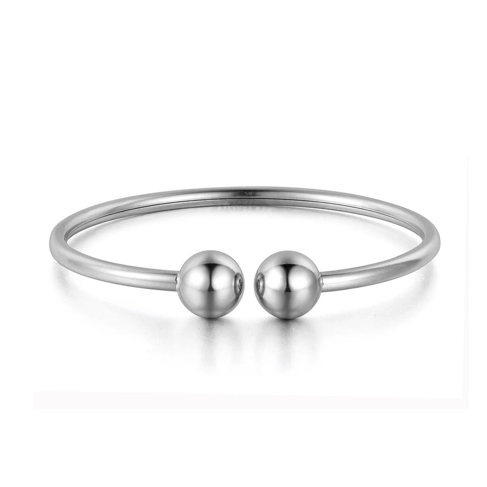 Stainless Steel Double Ball Open Cuff Bangles For Women Trendy Rose Gold Plated Party Jewelry B18027 3
