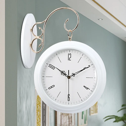 

Тихие настенные часы, двусторонние римские цифры в скандинавском стиле, винтажные Роскошные Кварцевые Ретро-часы для гостиной, домашний дизайн