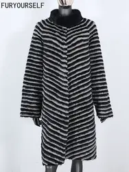 FURYOURSELF 2023 Real Fur Coat Winter Jacket Women Natural Mink Fur Rabbit Fur Strip Sewed Toghter New Fashion Loose Outerwear