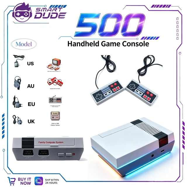 Console de jeu vidéo rétro avec sortie AV, consoles TV, 500 jeux classiques intégrés, manette de jeu pour touristes, lecteur de jeu pour David, N, ES 1