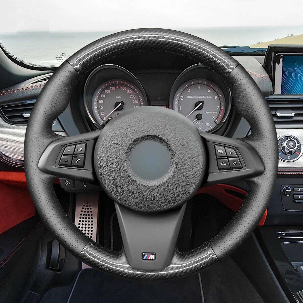 

DIY Hand Stitch Carbon Fiber PU Leather Car Steering Wheel Cover Wrap For BMW Z4 E89 2009-2016 Car Accessories