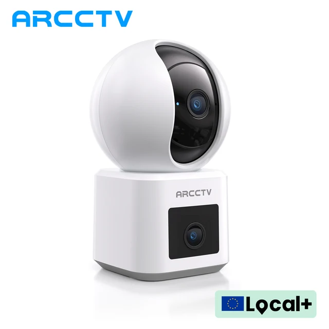 Caméra de surveillance WiFi ARCCTV 2K à double objectif, HD, conversation bidirectionnelle, vision nocturne IR, caméra de sécurité sans fil 360° °   Suivi automatique 1