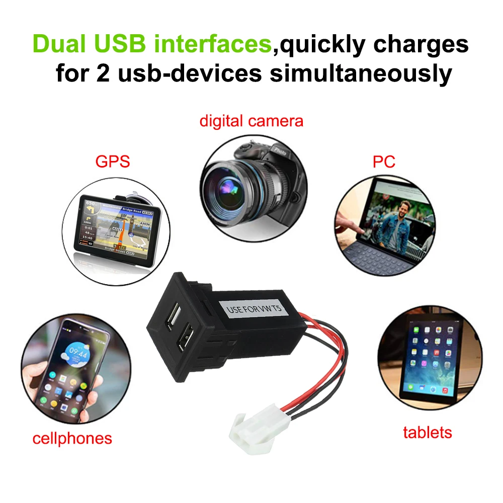 Auto Dual USB Ladegerät Adapter Buchse Für Volkswagen VW T5 Transporter 2003 2004-2008 2009, Ladegerät Dash Blank Schalter – Detail 8