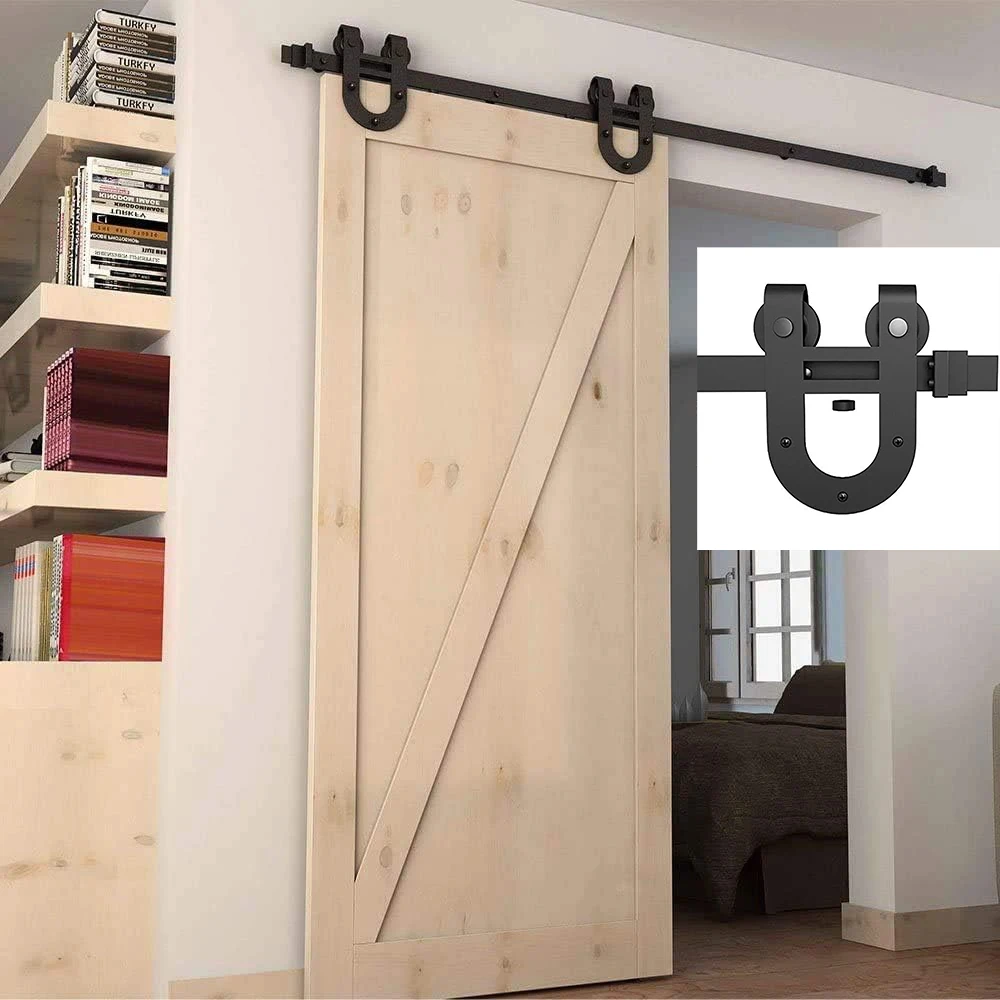 

Single Barn Door Hardware Kit Horseshoe Hanger Roller Black Carbon Steel Flat Track System