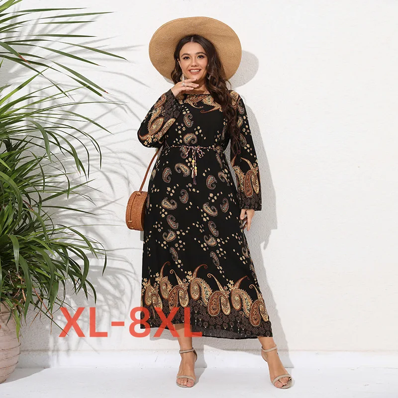 

Женское платье с длинным рукавом, свободное платье с принтом, размеры 4xl, 5xl, 6xl, 7xl, 8xl, весна-осень