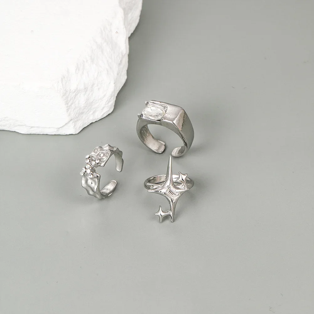 Metal Zirconia Mansard Open Geometric Ring Women's Exaggerated Glamour Ring Banquet Jewelry Accessories 4