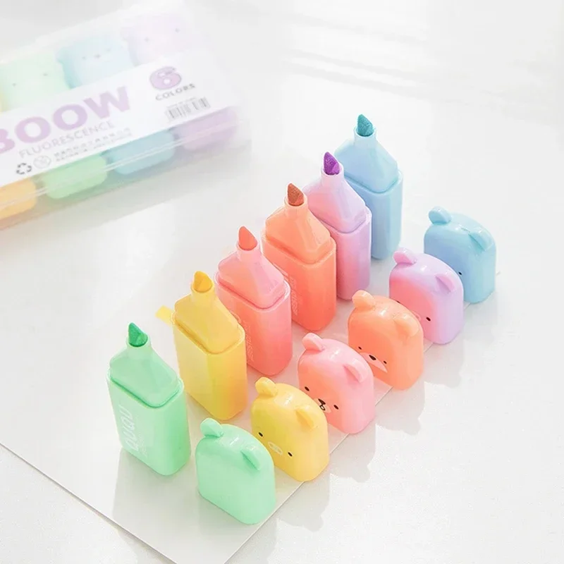 4/5/6Pcs Macaron Color Mini Highlighter Soft Tip Pens Color Marker Pen Fluorescent Pen School Office Supplies Student Stationery