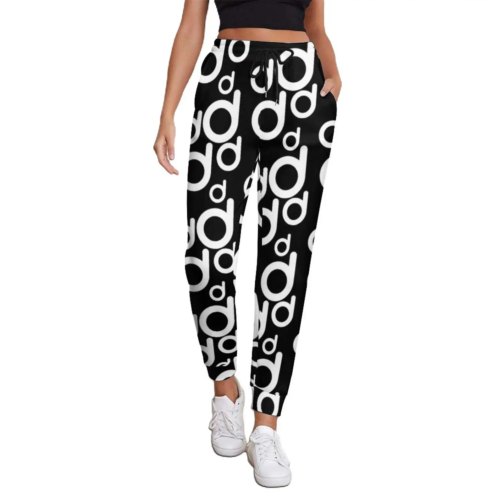 

White Abstract Letters Jogger Pants Word D Print Aesthetic Sweatpants Spring Woman Retro Custom Oversized Trousers Gift Idea