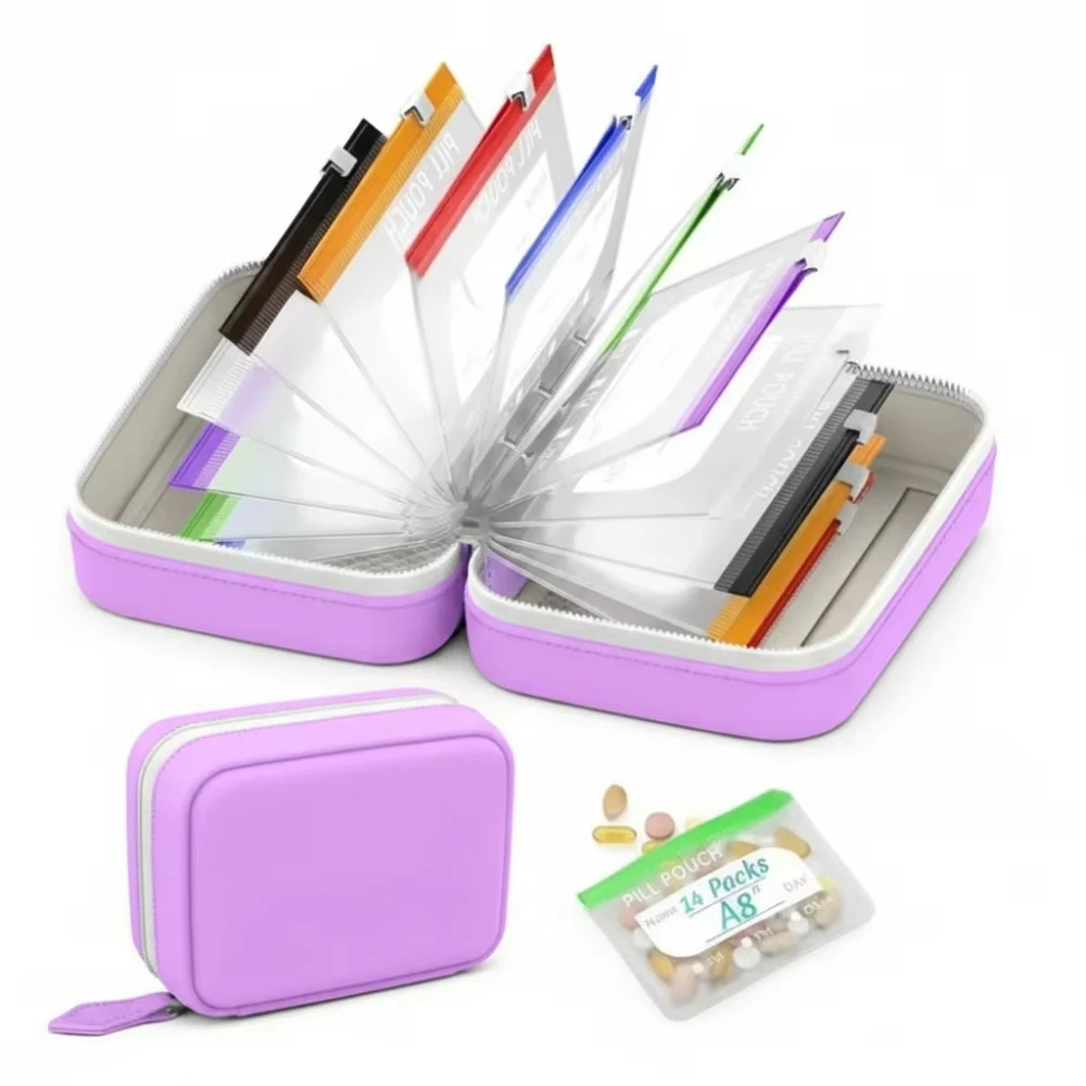 Color-Coded Waterproof Weekly Pill Organizer - Portable Medicine and Vitamin Storage Pouches Set