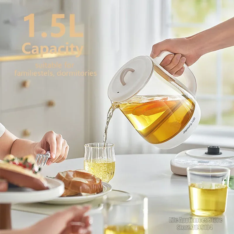 Joyoung Electric Kettle 1.5L Multifunction Health Pot Food Grade Glass Material Water Boiler Anti-dry Protection 24H Reservation 6