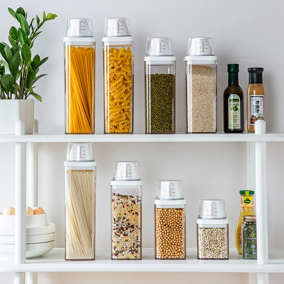 Contenedor de cocina de almacenamiento de alimentos Caja de plástico  Frascos para cereales a granel Organizadores de cocina para despensa  Organizador Frascos con tapa Home X