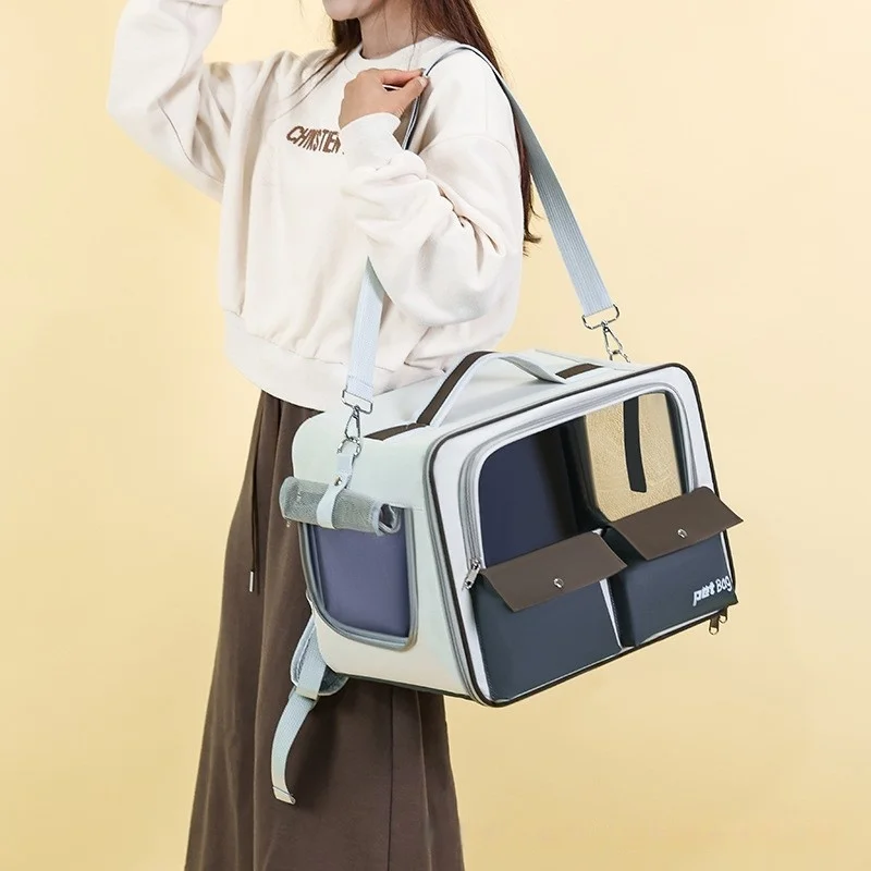 Pet Backpack Portable Backpack With Pull Rod Detachable Puppy Cat Large Capacity Breathable Pet Bag Folding Crossbody