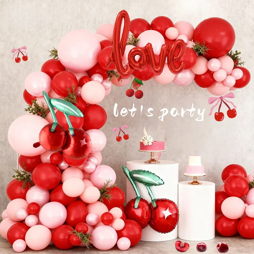 108-teiliges Rotes und Rosa Valentinstag-Ballonbogen-Set - 40 Zoll Rote Folienballons mit Liebes-Kirschmuster, Geeignet für Valentinstag, Hochzeiten, Verlobungen, Geburtstage, Jahrestage und Dekorationen für Paarverabredungen