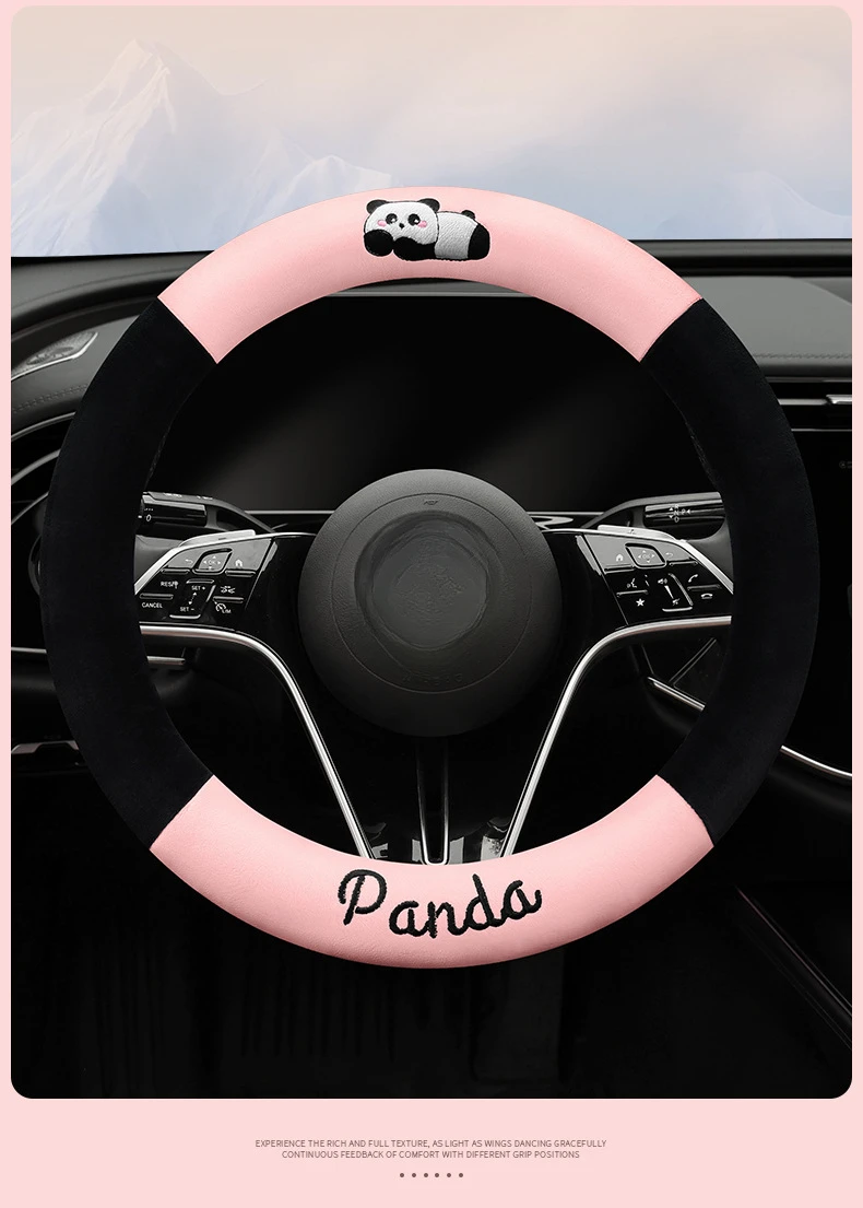 Auto Lenkrad Abdeckung Winter kurze Plüsch Panda niedlichen Cartoon Set warm rutschfeste Auto liefert Schutzhülle – Detail 17