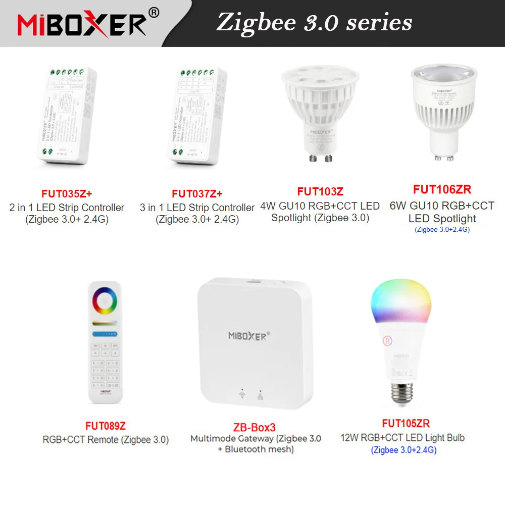 

Miboxer Zigbee 3.0 Tuya app Single Color/CCT/RGB/RGBW/RGBCCT LED Strip Controller 4W 6W 12W Light Blub wireless Gateway