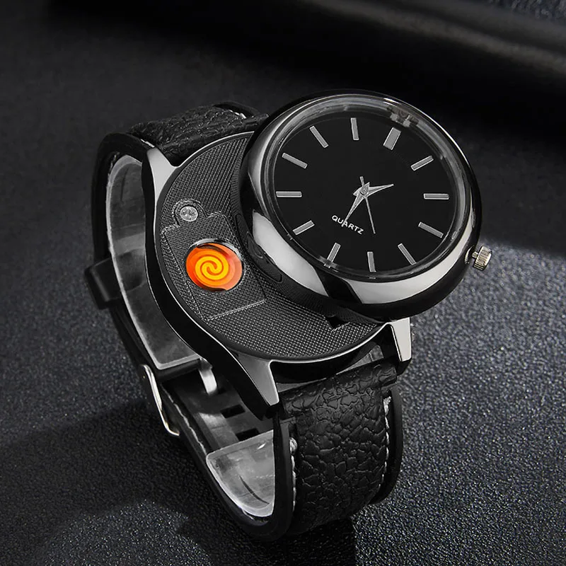 

Electric Windproof USB Charging Metal Tungsten Wire Coil Watch Lighter Flameless Outdoor Touch Sensing Candle Lighter Men's Gift