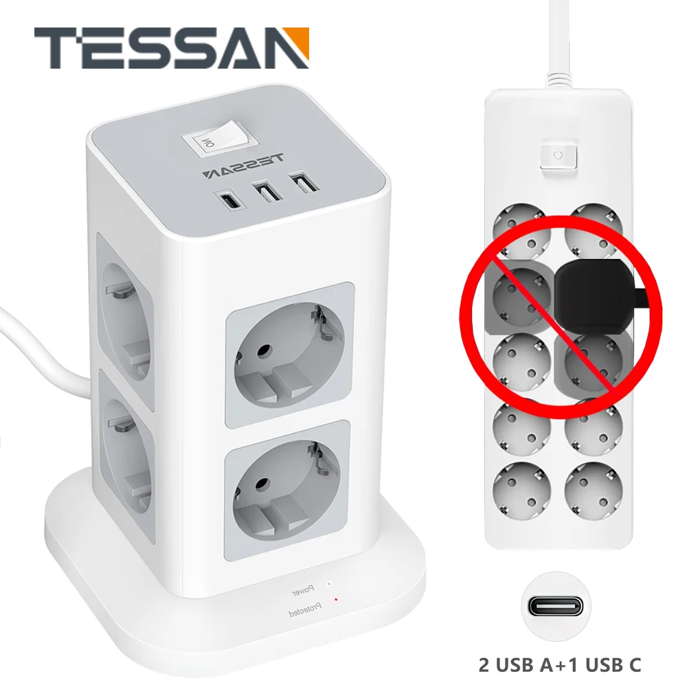 Cavo Di Prolunga Per Presa Multi Rubinetto A Torre Presa Multipla Per Splitter Pantofole Elettriche Con Pulsante Interruttore Ciabatta 3600W Eu