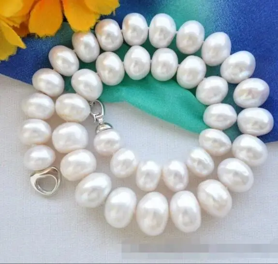 

hot sale 10-11 mm Big 17" white rondelle Freshwater pearl necklace