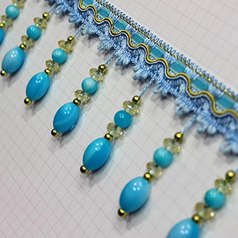 Description Picture 6 of item1m Crystal Beads Lace Curtain Sewing Tassel Fringe Upholstery Ribbon Trim European Style DIY Curtain Lace Decoration Tassels