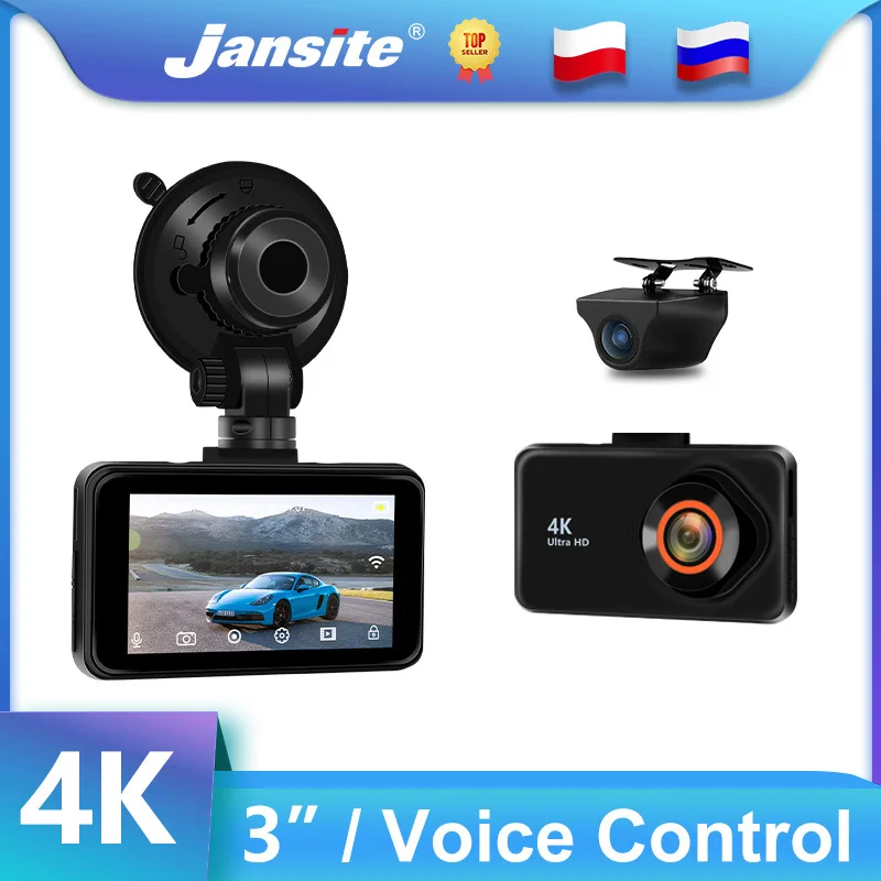 Jansite 3 inch Mini Dash cam 4K Car DVR Voice Control Dual Lens HD