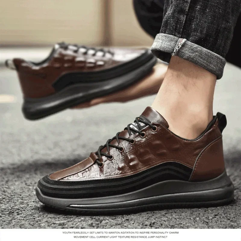 Men's Patent Leather Shoes Thick Sole Male Adult Drawstring