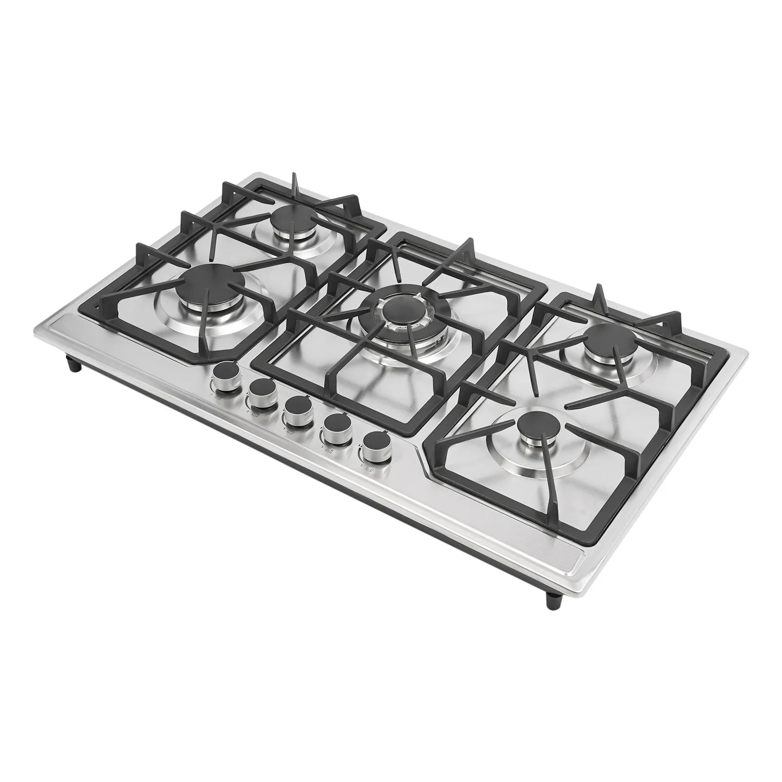 5-Burner Gas Stove Electronic Pulse Ignition Convertible Natural Gas to LPG Stainless Steel Cooktop for Home Restaurant