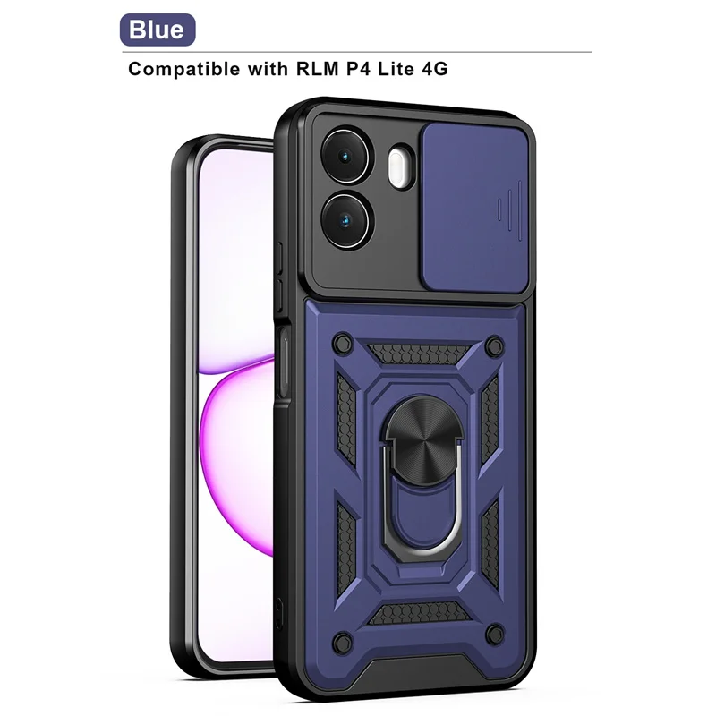 Kickstand Armor Phone Case with Lens Protection and Magnetic Ring Holder