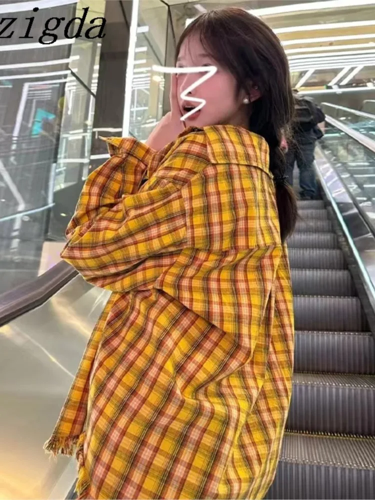 Spring Summer Plaid Shirt Blouse Women Korean Casual Puff Sleeve Ladies Shirts Tops Blusas Mujer De Moda