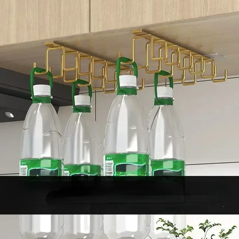 Punch-free Double-row Hooks Kitchen Cupboard Under Shelf Mug Cup Hanger Hook Iron Hanging Rack Holder Kitchen Cabinet Organizer
