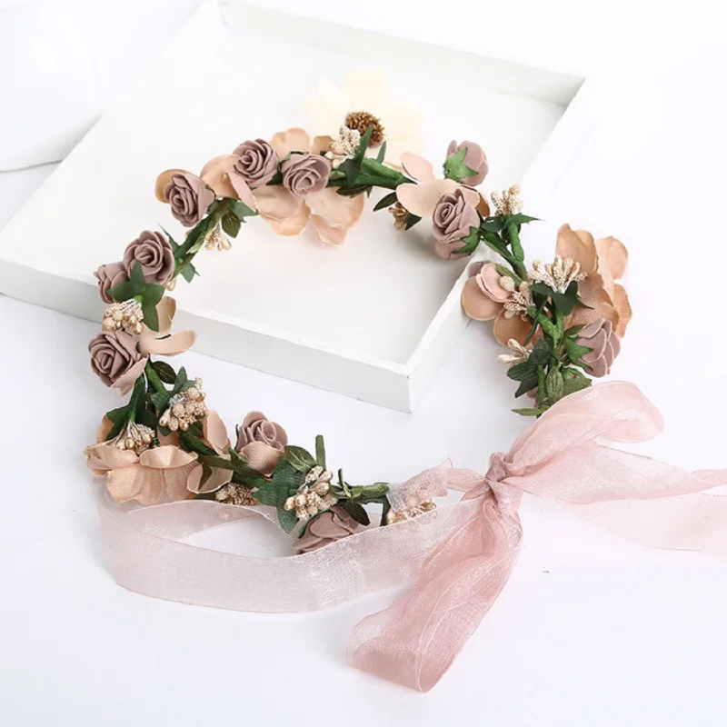 Handmade Flower Wreath Headbands Hair Jewelry For Women Wedding Bridal Tiara Crown Hairband Princess Girls Hair Accessories