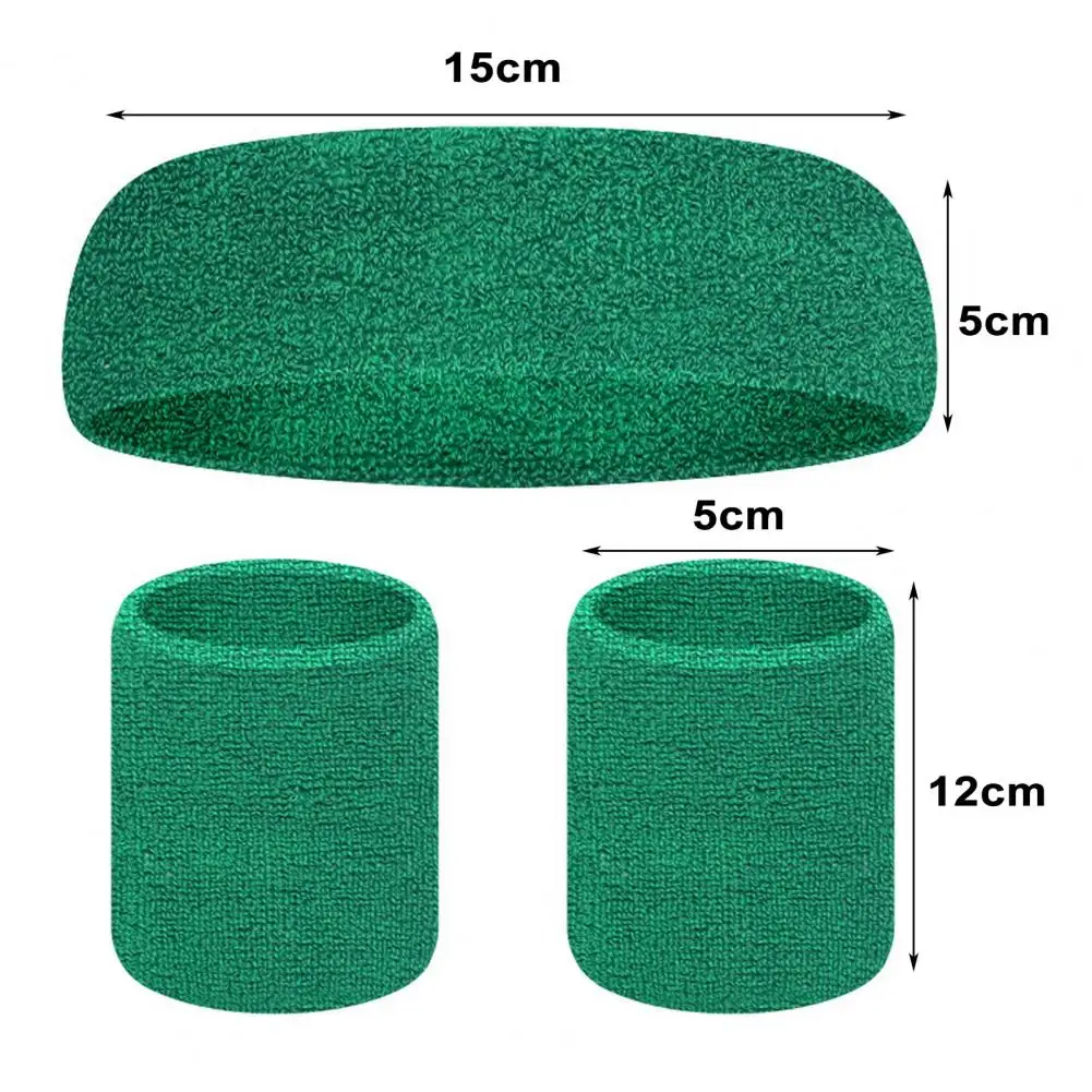 3 Pieces Sweatband Sets, Polyester Sports Headband Wristbands Set, Sweatbands Set, Men Women Sweat Bands for Gym Sports Running Exercise Tennis Basketball Working Yoga (Green
