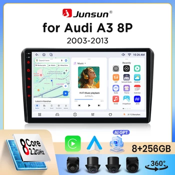 Radio para coche Junsun con CarPlay inalámbrico y Android Auto para Audi A3 / S3 / RS3 (8P) 2003-2013, ventilador de refrigeración integrado, navegación GPS Android, reproductor multimedia, WiFi, DSP, RDS, BT, SWC, pantalla táctil IPS, autorradio, reproductor de vídeo, unidad principal estéreo. 1
