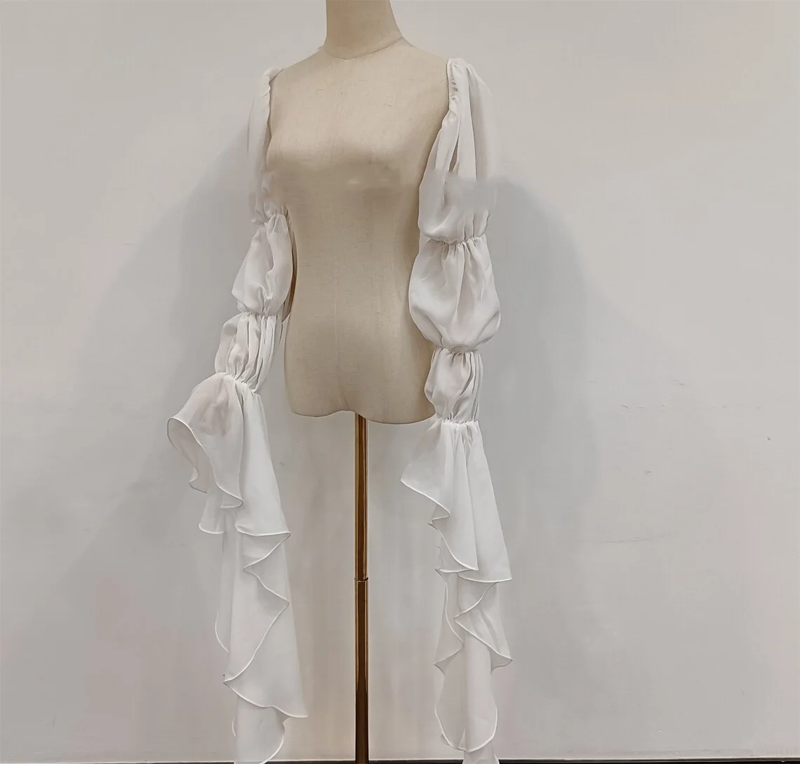 145cm Chiffon Wedding Sleeves Ruffles Long Bridal Sleeves Women Accessories Cap Formal Party Removable Accessory