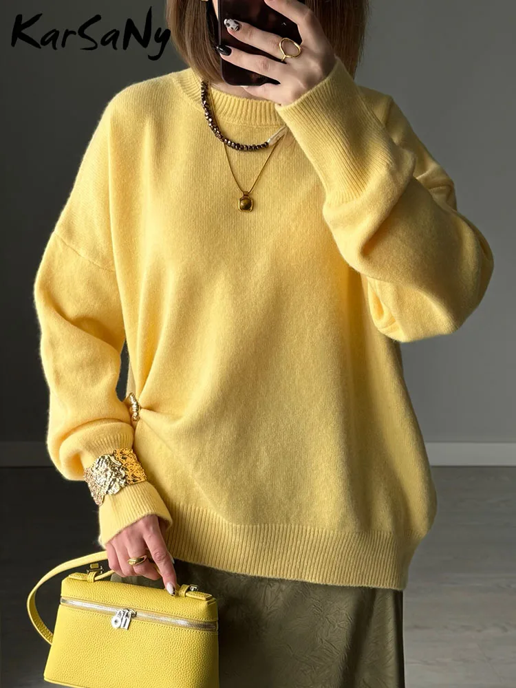 Women Sweaters Red Trends 2025 Winter Autumn Knitwear O Neck Pullovers Solid Basic Ladies Jumper Loose Sweater For Women Warm