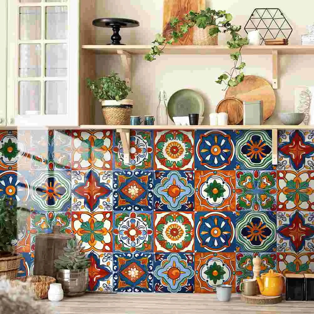 

20pcs Tile Decals Morocco Tile Stickers Kitchen Peel and Stick Wall Tile Stickers Bathroom Stickers